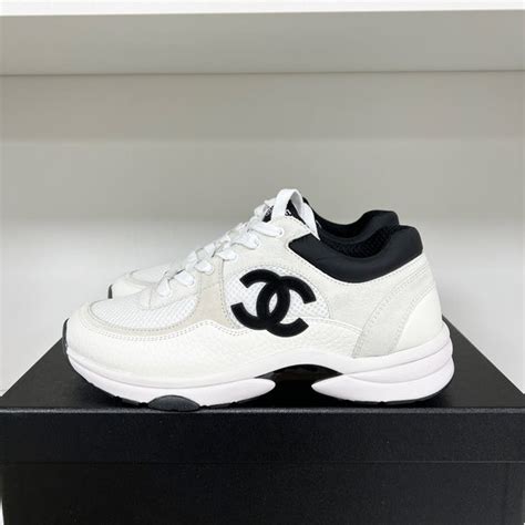 black and white chanel trainers|chanel white sneakers for women.